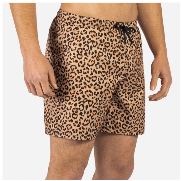 BN3TH Mens Medium Aqua Volley Leopard Print Men's Swim Shorts with 3D Pouch - Picture 1 of 12